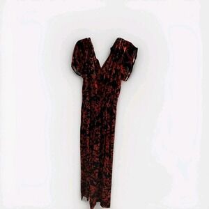 Anthropologie Womens Printed  V-Neck Romper Black & Rust Floral Size Small